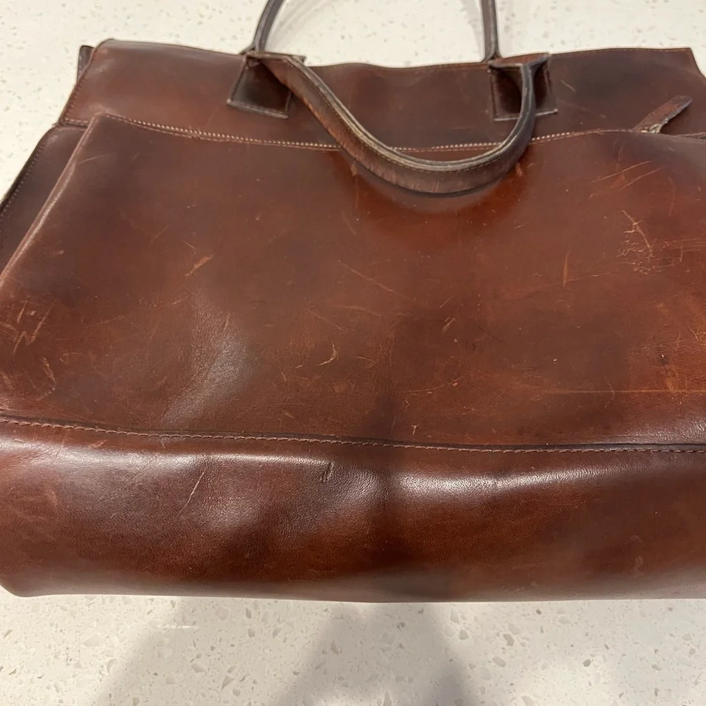 G.H. Bass brown leather tote purse bag brief case - Picture 2 of 12
